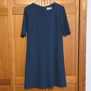 MM Lafleur The Emily Dress A Line Size 6 Blue Teal Square Neck Workwear
